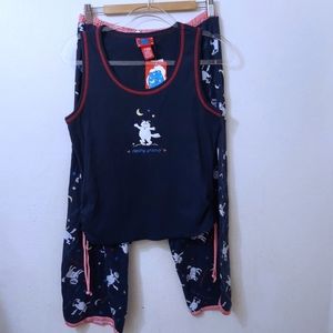 Pillow Talk Pajama Set. Navy.  "Feeling Groovy Cat." Size Medium